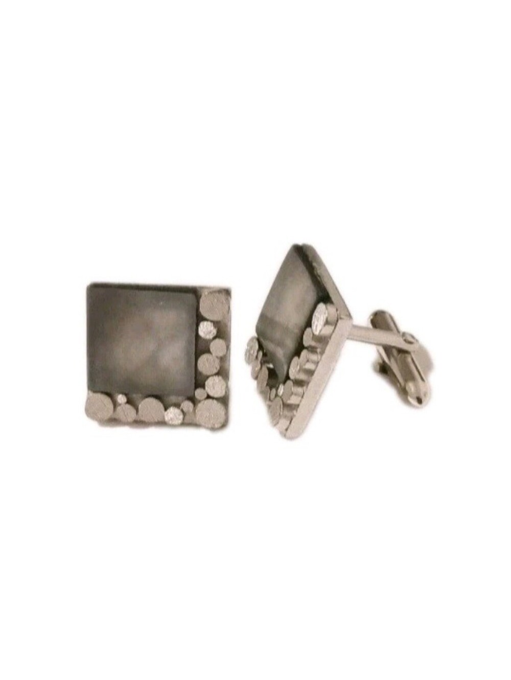 VTG Swank Gray Mother of Pearl Cufflinks Square Bubble PebbleEdge MCM Modernist